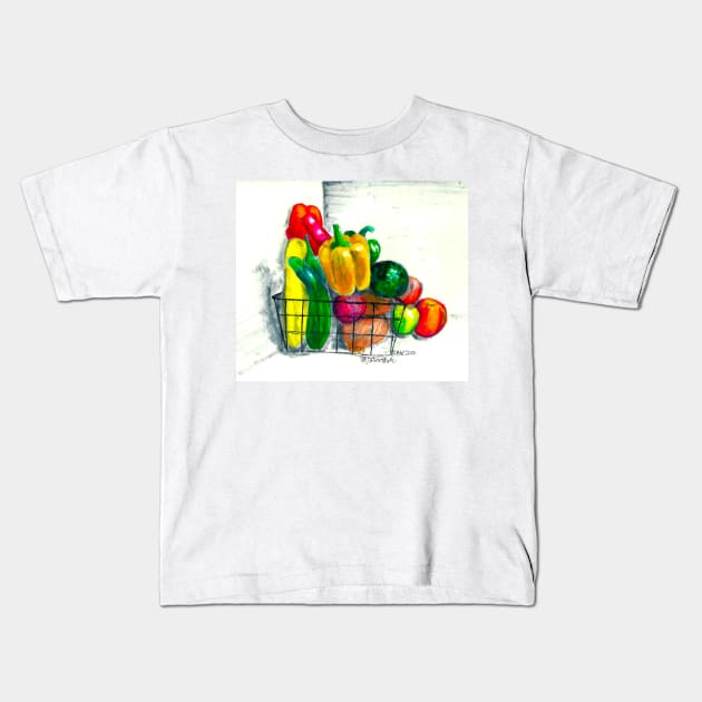 Veggy Basket Kids T-Shirt by Art of V. Cook